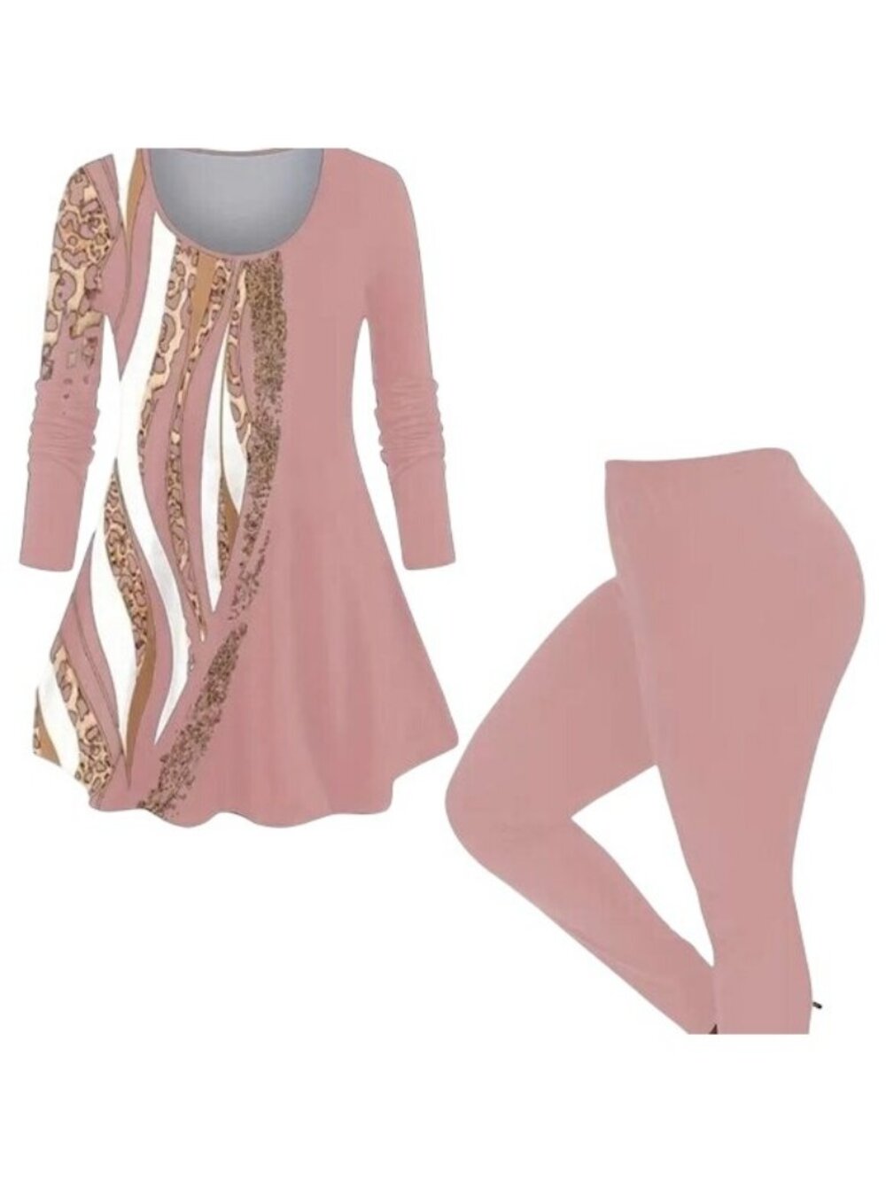 Peplum leopard top & High Waisted Tummy Control leggings in pale pink Plus Size